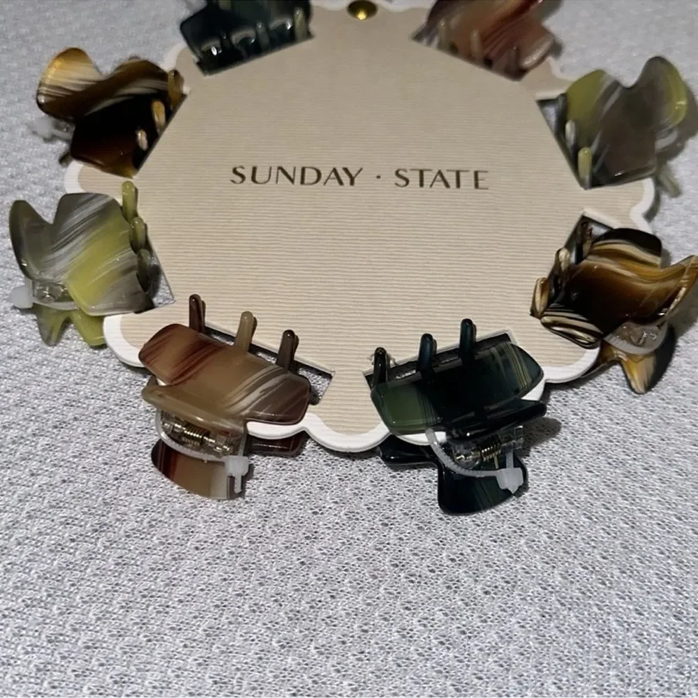 Sunday State Shades of Brown Green Gray Marble Claw Clips set of 8